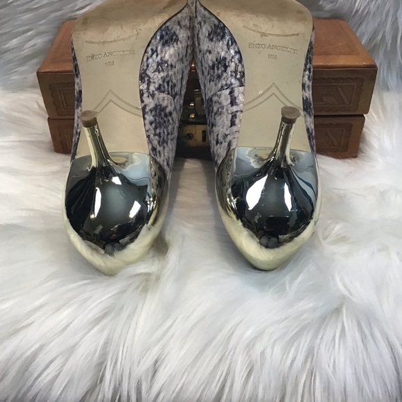 Enzo Angiolini Casiano faux snakeskin/gold Toes/Heels kitten heel size 10 - Picture 6 of 11